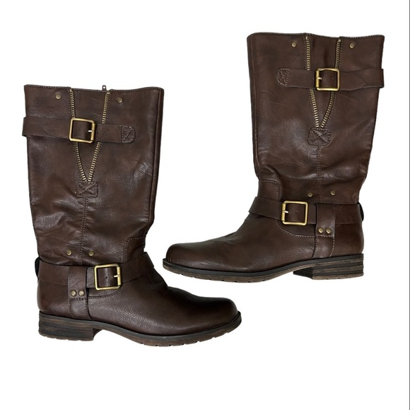 Naturalizer Ballona Chocolate Brown Moto Boots Size 10W - Picture 1 of 8